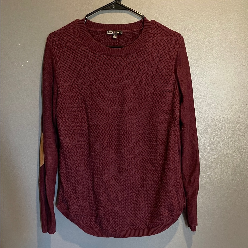 Women's Burgundy Textured Crew Neck Sweater